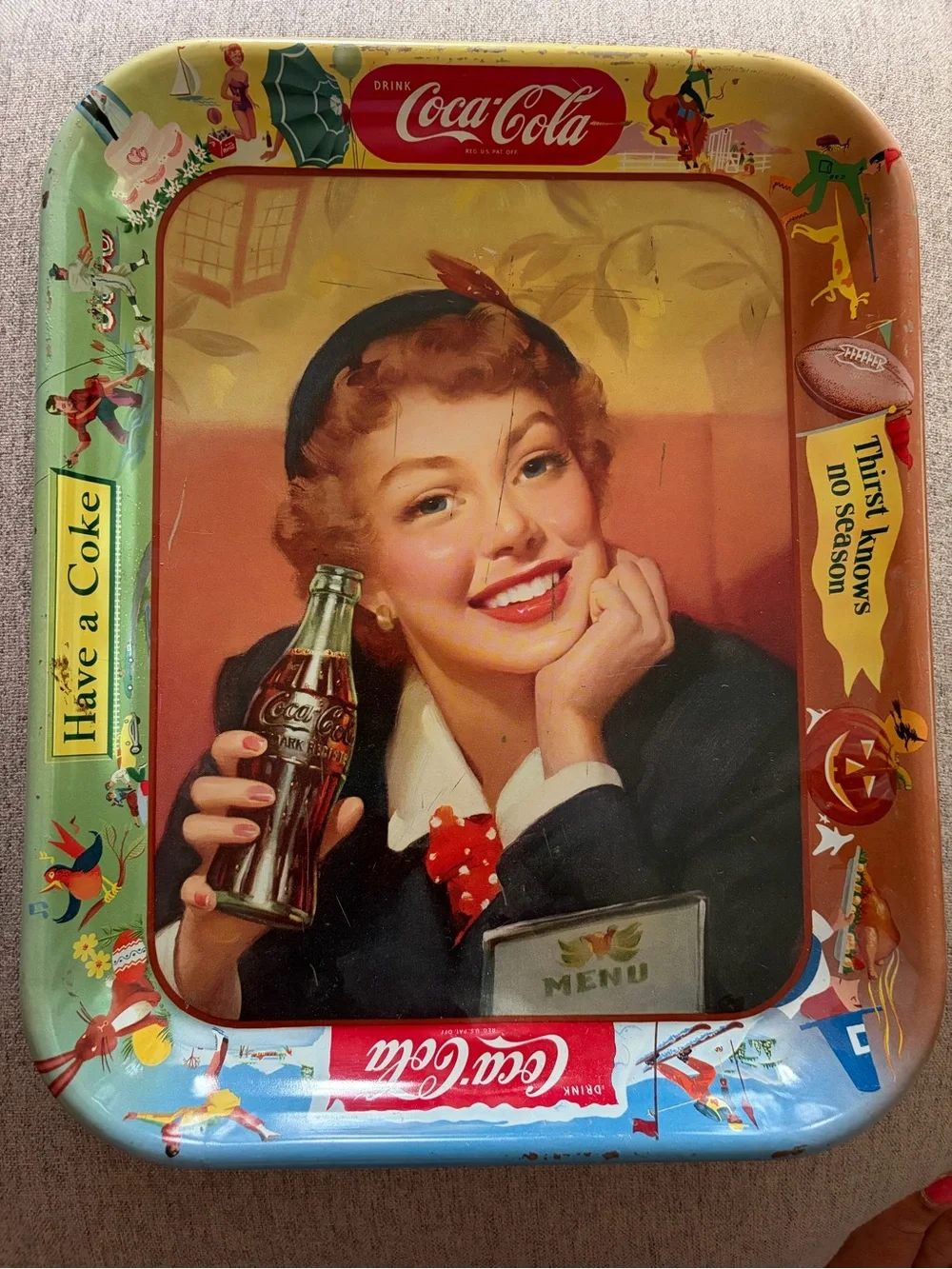 Vintage Original 1953 Coca-Cola Metal Serving Tray - 